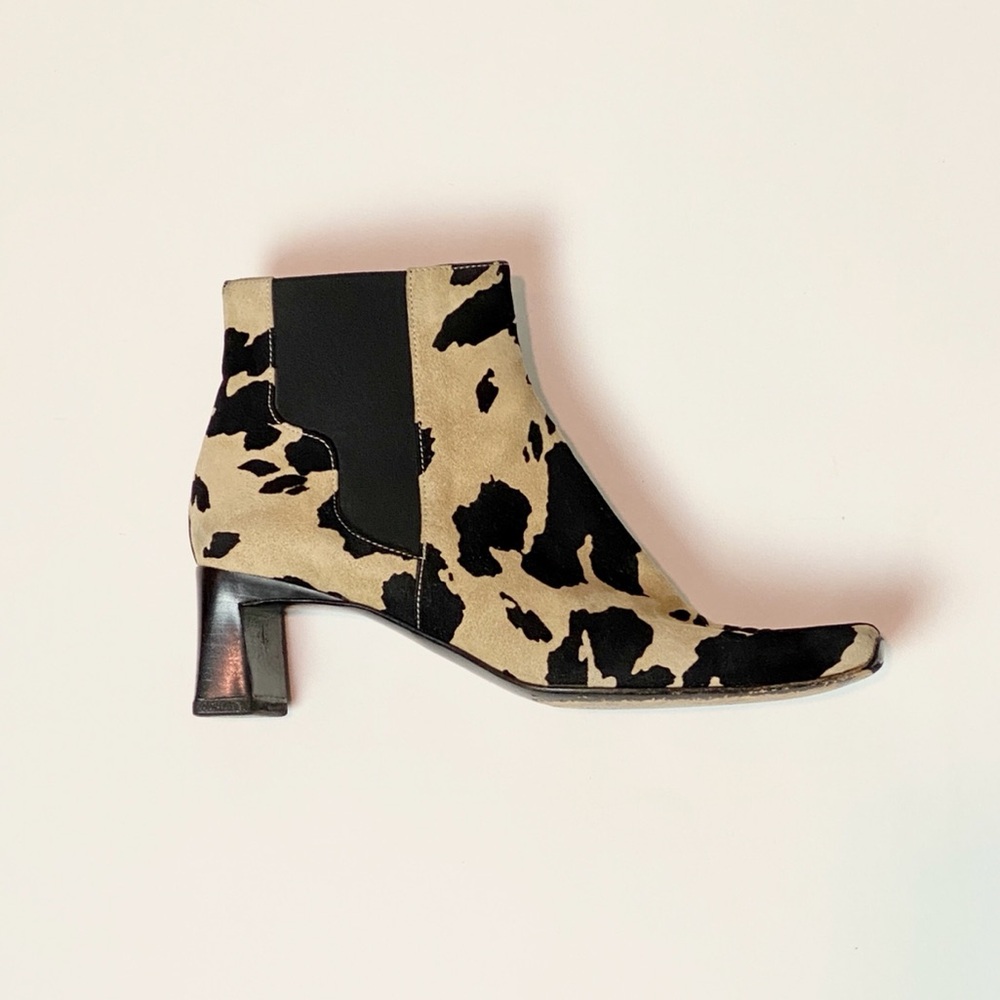 Via Spiga Ankle Boots Cow Print Suede Square Toe size 8.5 Made in Italy Y2K 90s - Picture 2 of 15